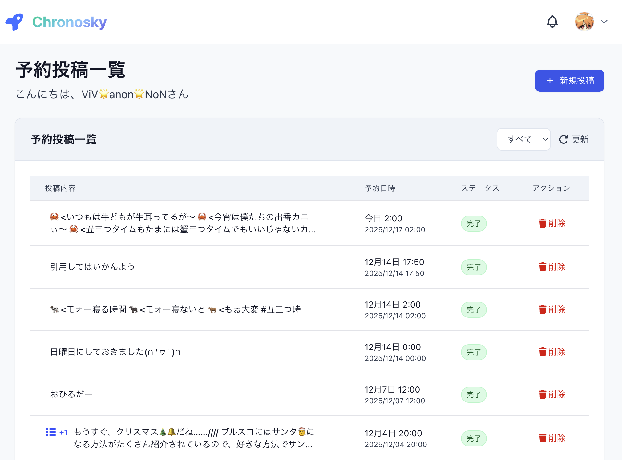 予約投稿一覧画面