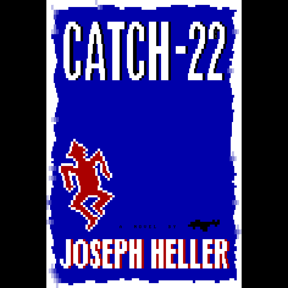 A tiny red silhouette of an airman, torn out of paper, leaps a merry jig against a field of blue, opposite a black aircraft.