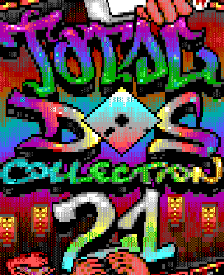 Against a psychedelic colourful background, rainbow graffiti letters spell out TOTAL DOS COLLECTION, with a 5¼-inch floppy diskette substituting for the O in DOS.