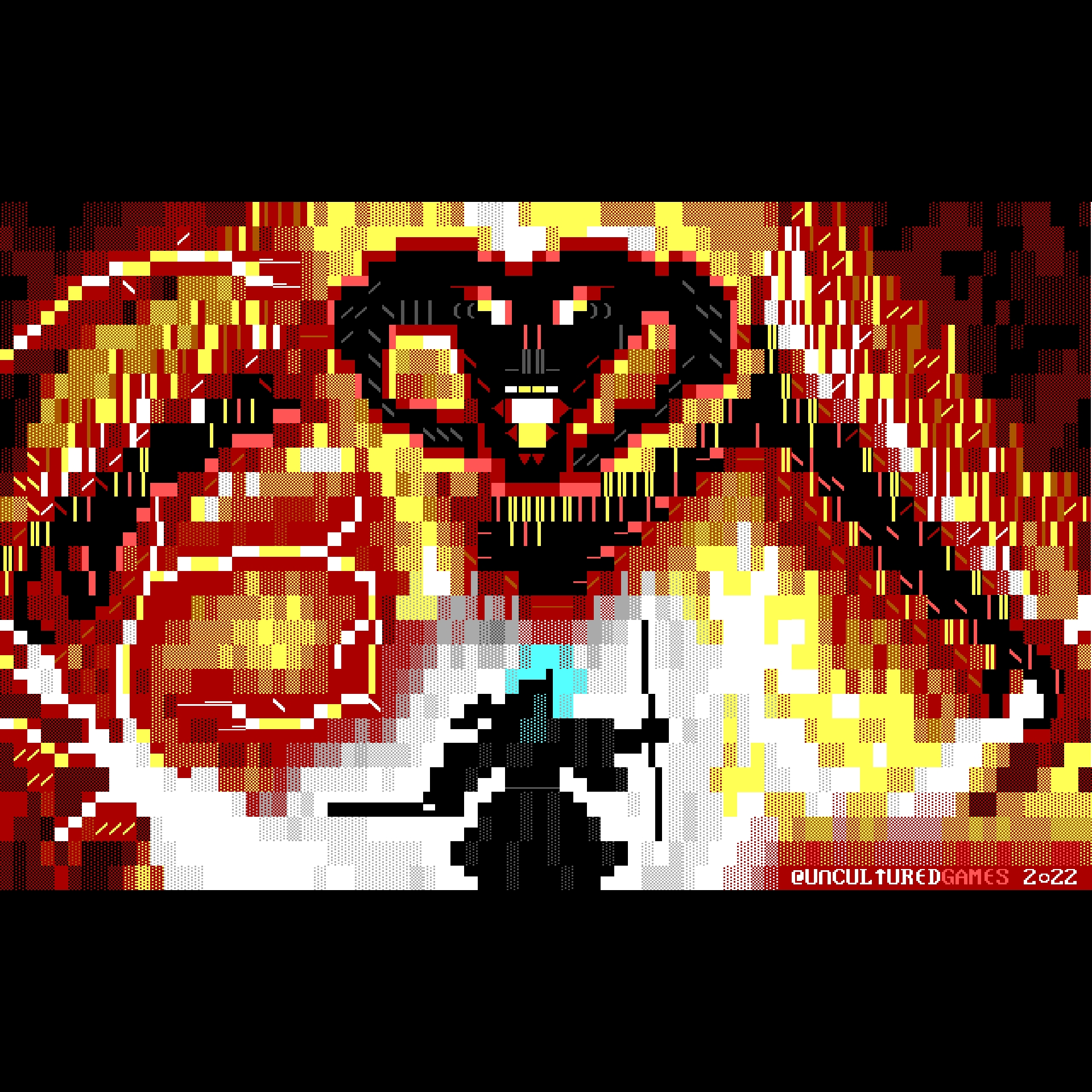 The small silhouette of a glowing robed man with sword and staff is all that stands between us and a colossal horned demon made of flame and lava.